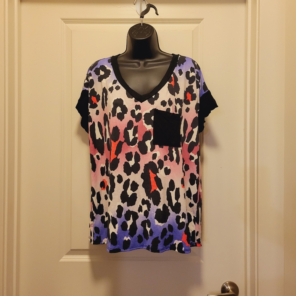 Black-Purple-Pink Cheetah Boutique Blouse